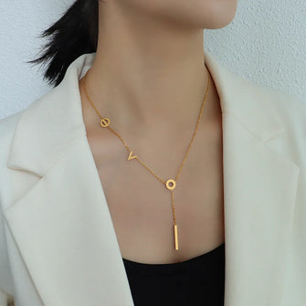 Titanium Steel Letter Necklace Gold One Size