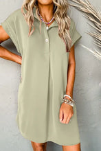 Collared Neck Short Sleeve Mini Dress Sage Casual Dresses
