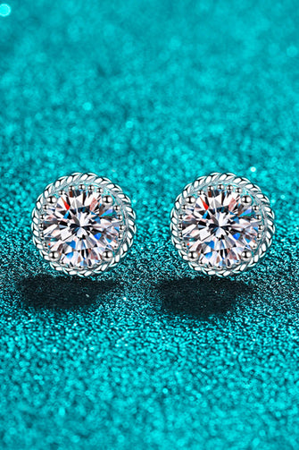 1 Carat Moissanite Rhodium-Plated Round Stud Earrings Silver One Size
