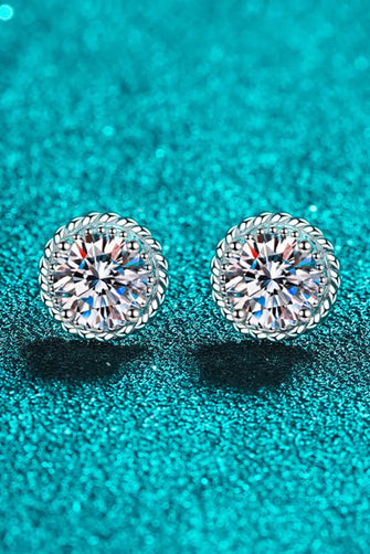 1 Carat Moissanite Rhodium-Plated Round Stud Earrings Silver One Size Earrings