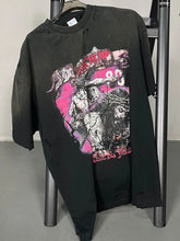 Men's Distressed Detail Round Neck Graphic T-Shirt Black