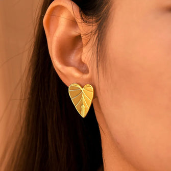 Stainless Steel Heart Leaf Stud Earring Gold One Size