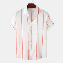 Men's Plus Size Casual Striped Short Sleeve Button Down Shirt White