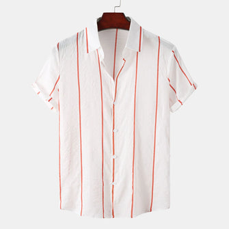 Men's Plus Size Casual Striped Short Sleeve Button Down Shirt White