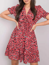 Leopard Print Tie Front Short Sleeve Mini Dress Strawberry