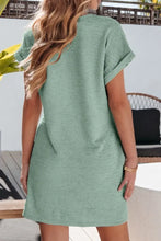 Solid Color Textured Crinkle Short Sleeve T Shirt Dress Casual Dresses