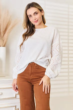 Shiny Eyelet Dropped Shoulder Round Neck Blouse Woman Blouses
