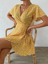 Floral Flutter Sleeve Wrap Mini Dress Woman Casual Dress