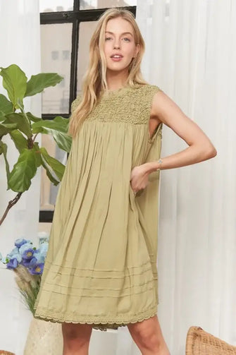 ADORA Loose Textured Babydoll Dress OLIVE GREY Casual Dresses