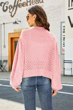 Woven Right Openwork Pompom Puff Sleeve Cardigan Woman Outerwear