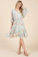 Lime 'N' Chili Floral Cinched Waist Balloon Sleeve V-Neck Dress Casual Dresses