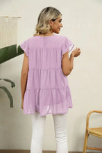 Swiss Dot Round Neck Tiered Blouse Woman T Shirts