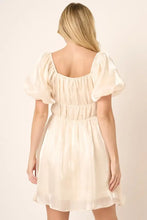 Mittoshop Metallic Organza Fabric Balloon Sleeve Mini Dress Woman Dress
