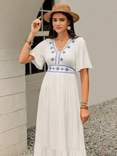 Ruffled Hem V-Neck Flutter Sleeve Dress Casual Dresses