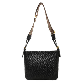 Woven Leather Shoulder Bag with Adjustable Strap Black onesize