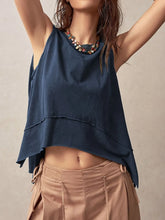 Exposed Seam Side Slit Round Neck Tank Tanks & Camis