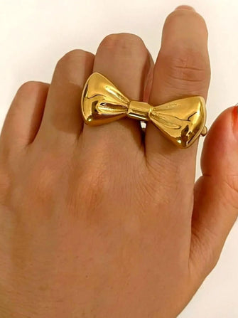 18K Gold-Plated Stainless Steel Bow Ring Gold