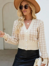 Houndstooth Button Up Long Sleeve Cardigan Woman Outerwear