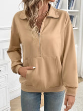 Half Zip Kangaroo Pocket Long Sleeve Sweatshirt Woman Sweatshirts