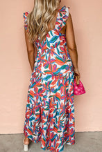 Floral Ruffled Strap V Neck Maxi Dress