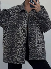 Leopard Button Up Long Sleeve Denim Top Black