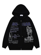 Men's Graphic Zip-Up Hooded Cardigan Black