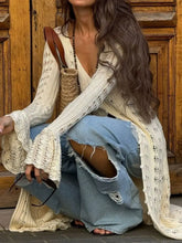 Ruffled Hem Openwork Longline Cardigan Cardigans