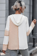 Multicolor Colorblock Ribbed Henley Hoodie Woman Sweatshirts