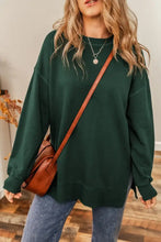 Round Neck Drop Shoulder Slit Sweatshirt Woman Sweatshirts