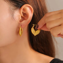 Titanium Steel Leaf Shape Earrings Gold One Size