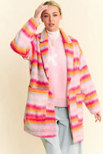 Davi & Dani Contrast Striped Open Front Coat with Pockets Woman Outerwear