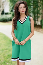 Color Contrast Trim V Neck Shift Sleeveless Mini Dress Casual Dresses