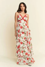 Davi & Dani Contrast Ring Lace Layered Ruffle Maxi Cami Dress IVORY RED Casual Dresses