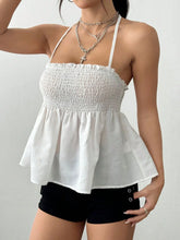 Smocked Frill Halter Neck Cami White
