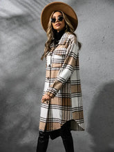 Plaid Collared Neck Long Sleeve Coat Woman Outerwear