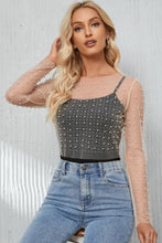 Pearl Langarm-Mesh-Cropped-Top Weiß Damenblusen