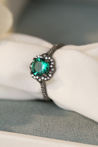 Paraiba Blue Zircon Flower Shape Ring Black
