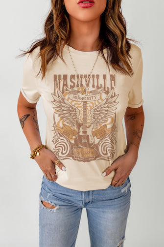 Western Graphic Round Neck T-Shirt Khaki