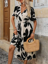 Printed Surplice Short Sleeve Midi Dress Casual Dresses