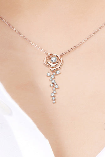 925 Sterling Silver 18K Rose Gold-Plated Pendant Necklace Rose One Size