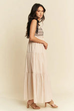 Davi & Dani Multi Contrast Smocked Bodice Straps Maxi Dress Casual Dresses