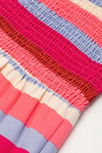 Contrast Stripe Wide Strap Smocked Tiered Dress Woman Casual Dress