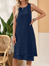 Ruffled Textured Round Neck Sleeveless Dress Casual Dresses