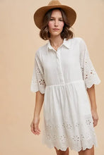 Annie Wear Embroidered Scallop Edge Detail Mini Shirt Dress IVORY Casual Dresses