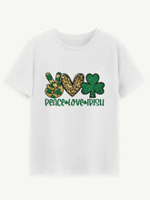 PEACE LOVE IRISH Round Neck Short Sleeve T-Shirt White