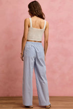 Light blue and white gingham wide check pants with side lace trim and piping from SO ME collection