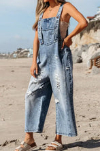 Distressed Bib Pocket Wide Leg Denim Overalls Denim Overalls