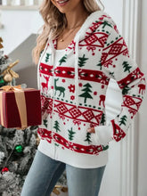 Drawstring Christmas Element Zip Up Hooded Jacket Woman Outerwear