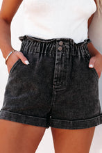 Paperbag Waist Denim Shorts with Pockets Dark