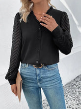 Perfee Mesh V-Neck Button Front Blouse Woman Blouses